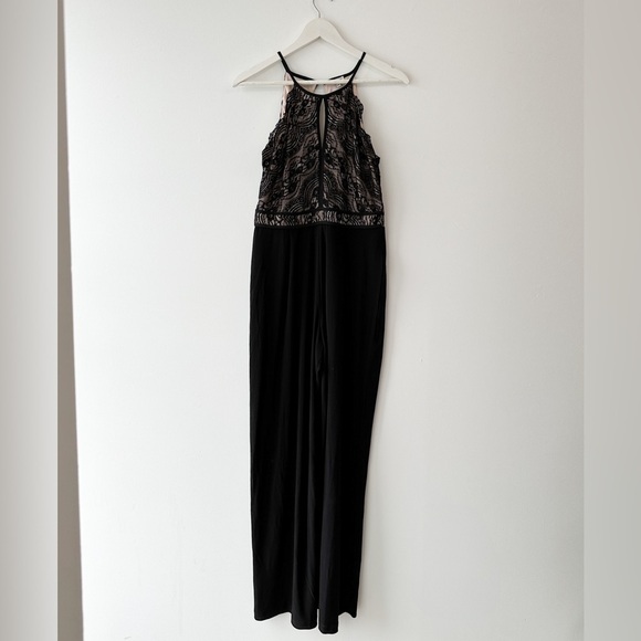 Kismet Pants - Lace Halter Jumpsuit - Black Straight Leg Lightweight- “Kismet” Size Medium